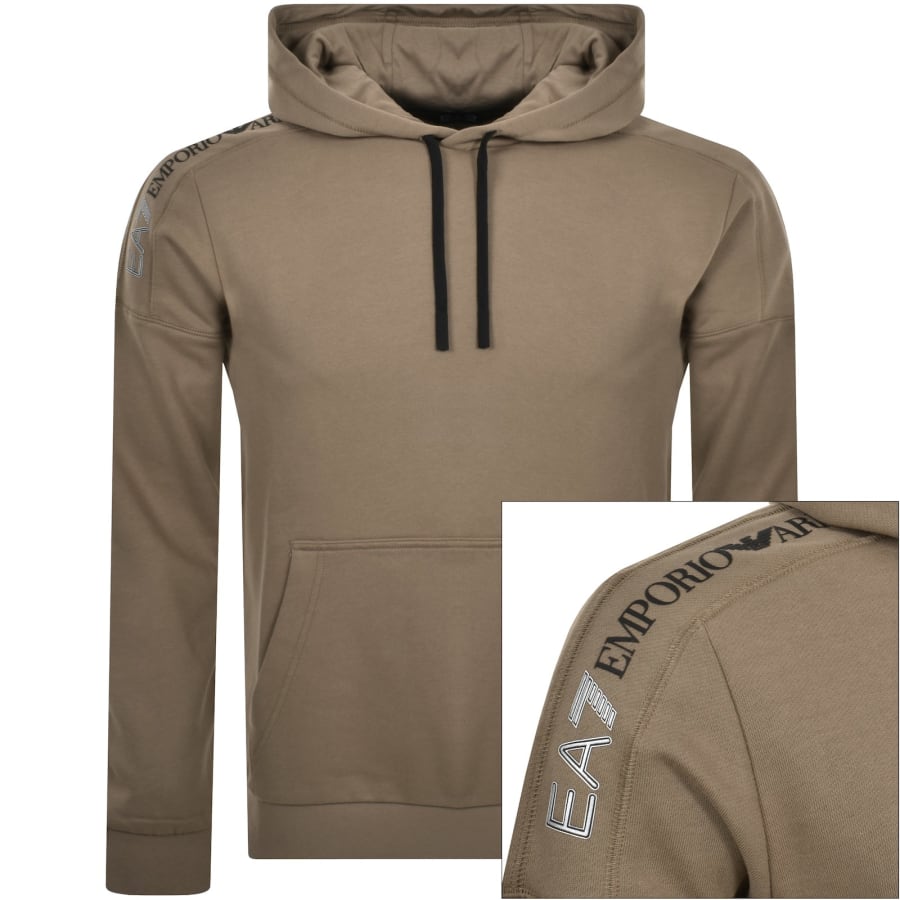 EA7 Emporio Armani Logo Hoodie Brown Mainline Menswear Denmark